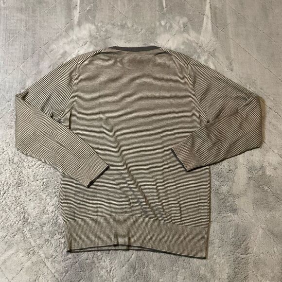 French Connection Mens Striped Knit Long Sleeve Pullover Sweater Gray / Navy Med - Picture 4 of 7